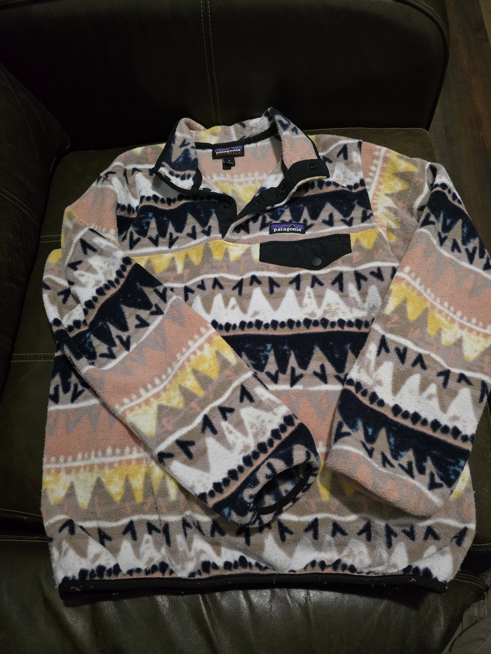 Patagonia Printed Half-Zip Fleece Pullover - Peach, Navy, Yellow, White, Brown